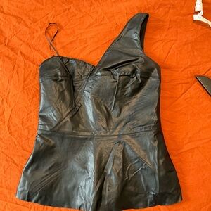 Black One-Shoulder Faux Leather Top